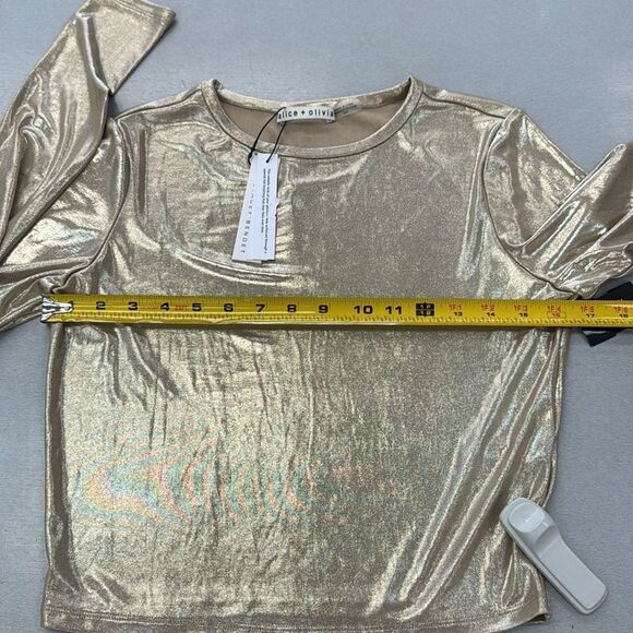 Alice + Olivia Shimmering Gold Long Sleeve Top - Picture 5 of 7